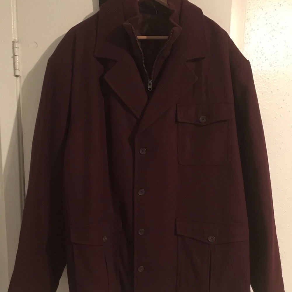 Brand New. Burgundy 100% Wool. Big Man Coat 3X